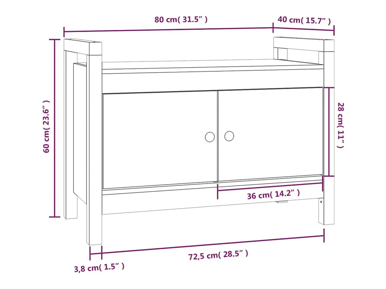 Banco de recibidor madera maciza de pino 80x40x60 cm