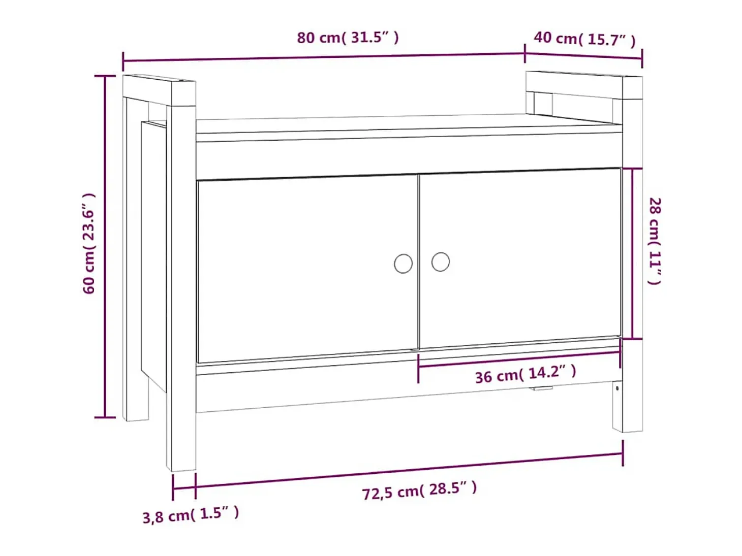 Banco de recibidor madera maciza de pino blanco 80x40x60 cm