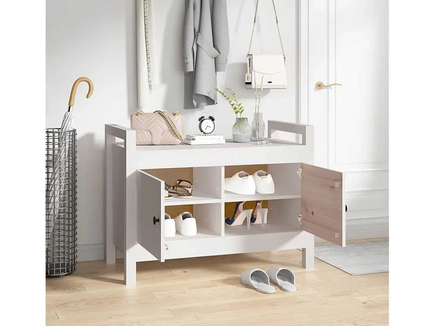 Banco de recibidor madera maciza de pino blanco 80x40x60 cm