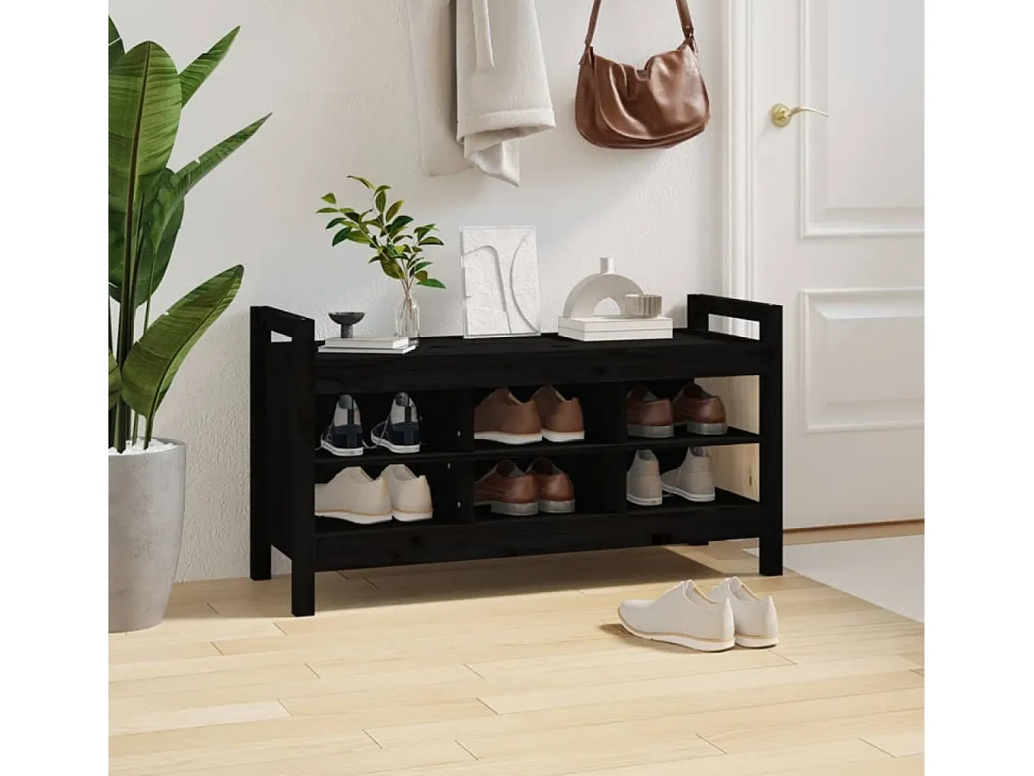 Banco de recibidor madera maciza de pino negro 110x40x60 cm ES907536