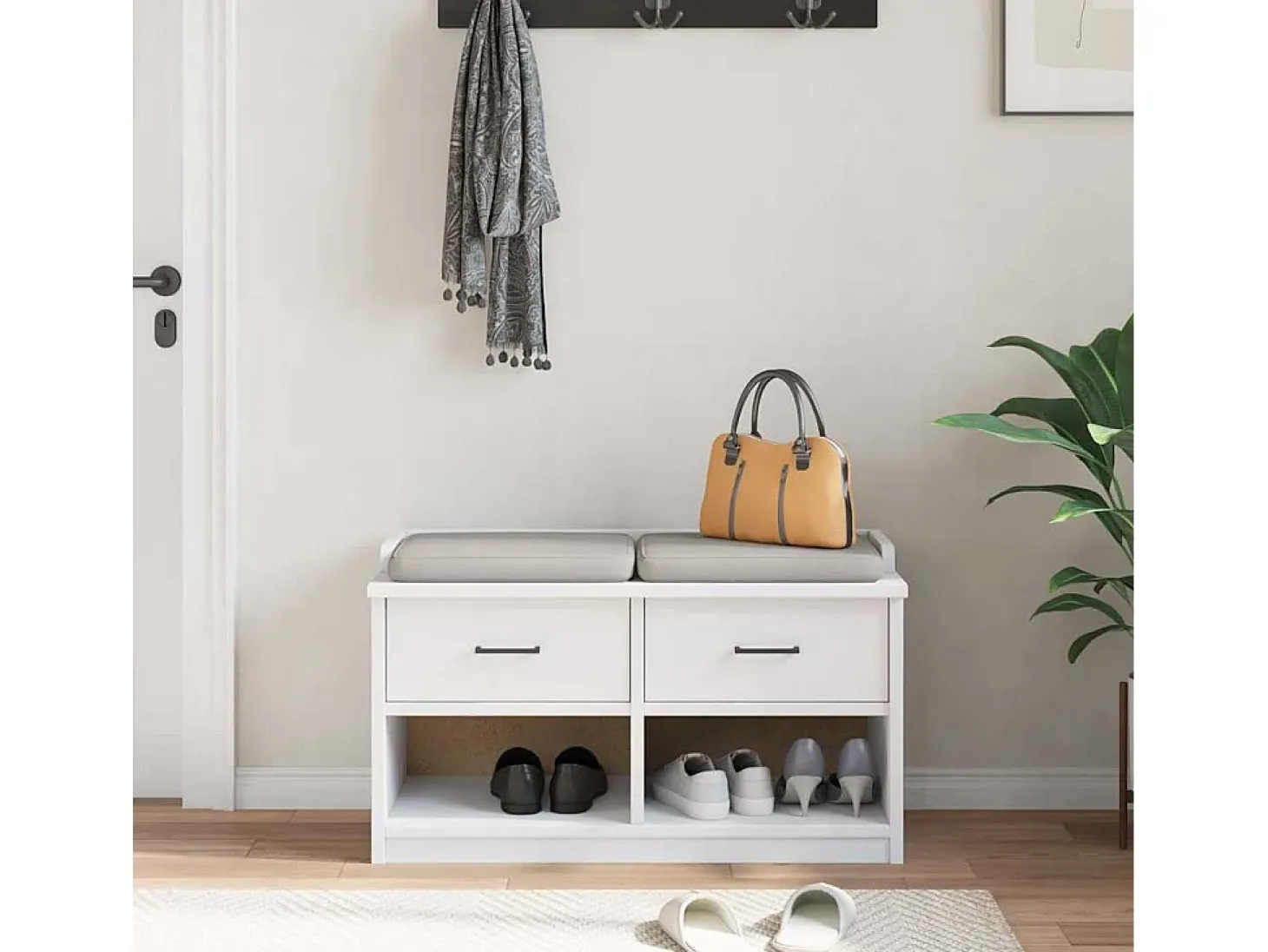 Banco de recibidor SANDNES blanco 87x40x50 cm madera maciza de pino