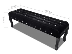 Banco de tela de terciopelo negro con botones de cristal