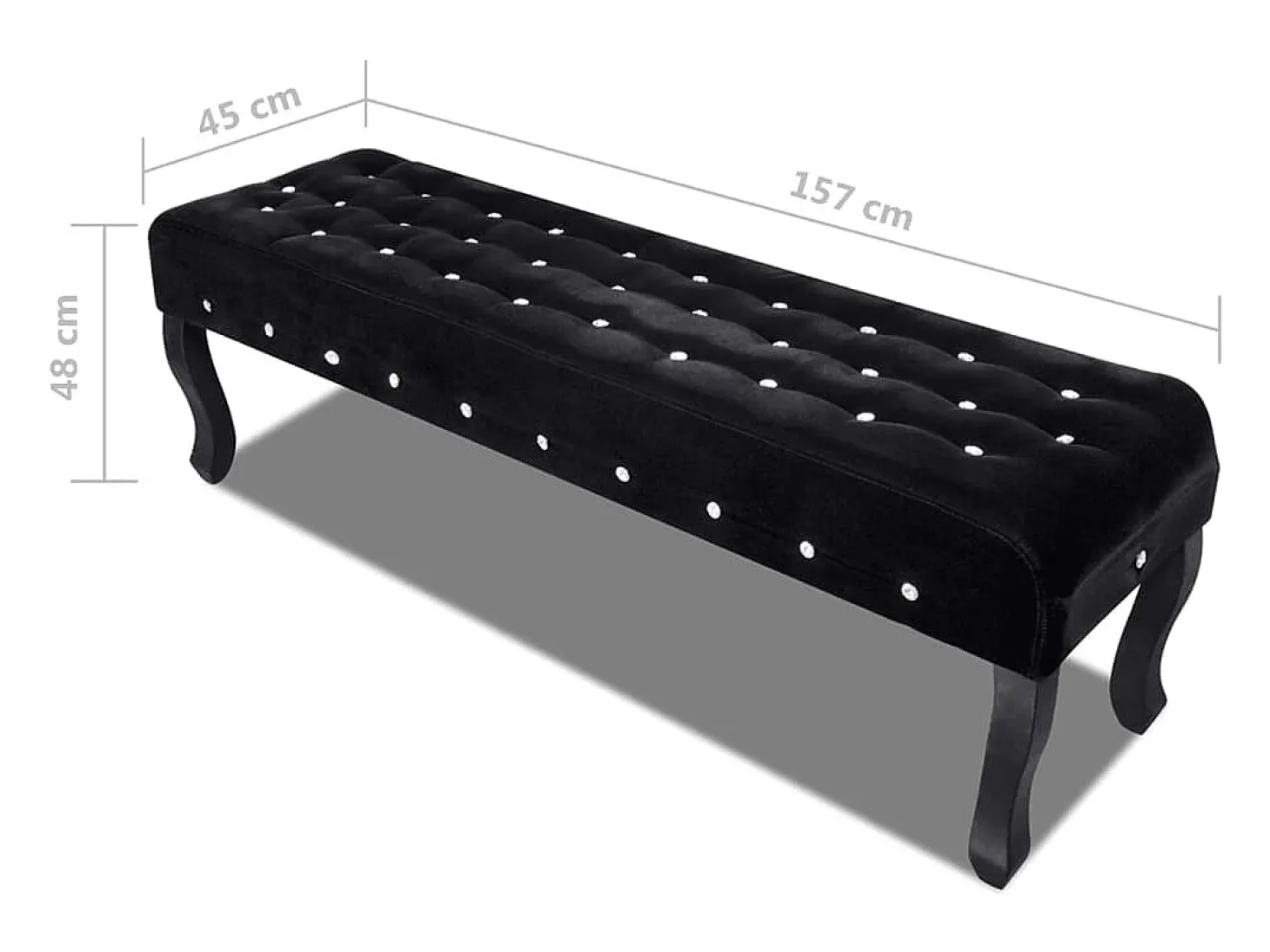 Banco de tela de terciopelo negro con botones de cristal