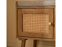 Banco de zapatos de 1 puerta con fachada de ratán y 3 nichos abiertos L100 cm - PALMO