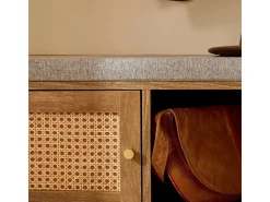 Banco de zapatos de 1 puerta con fachada de ratán y 3 nichos abiertos L100 cm - PALMO