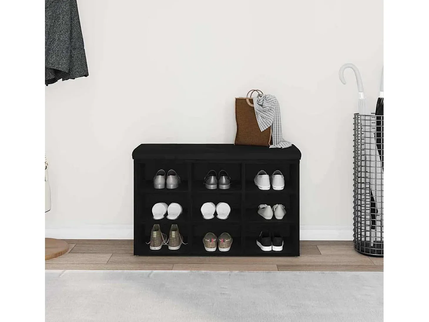 Banco de zapatos negro 80 x 30 x 48 cm Madera de ingeniería