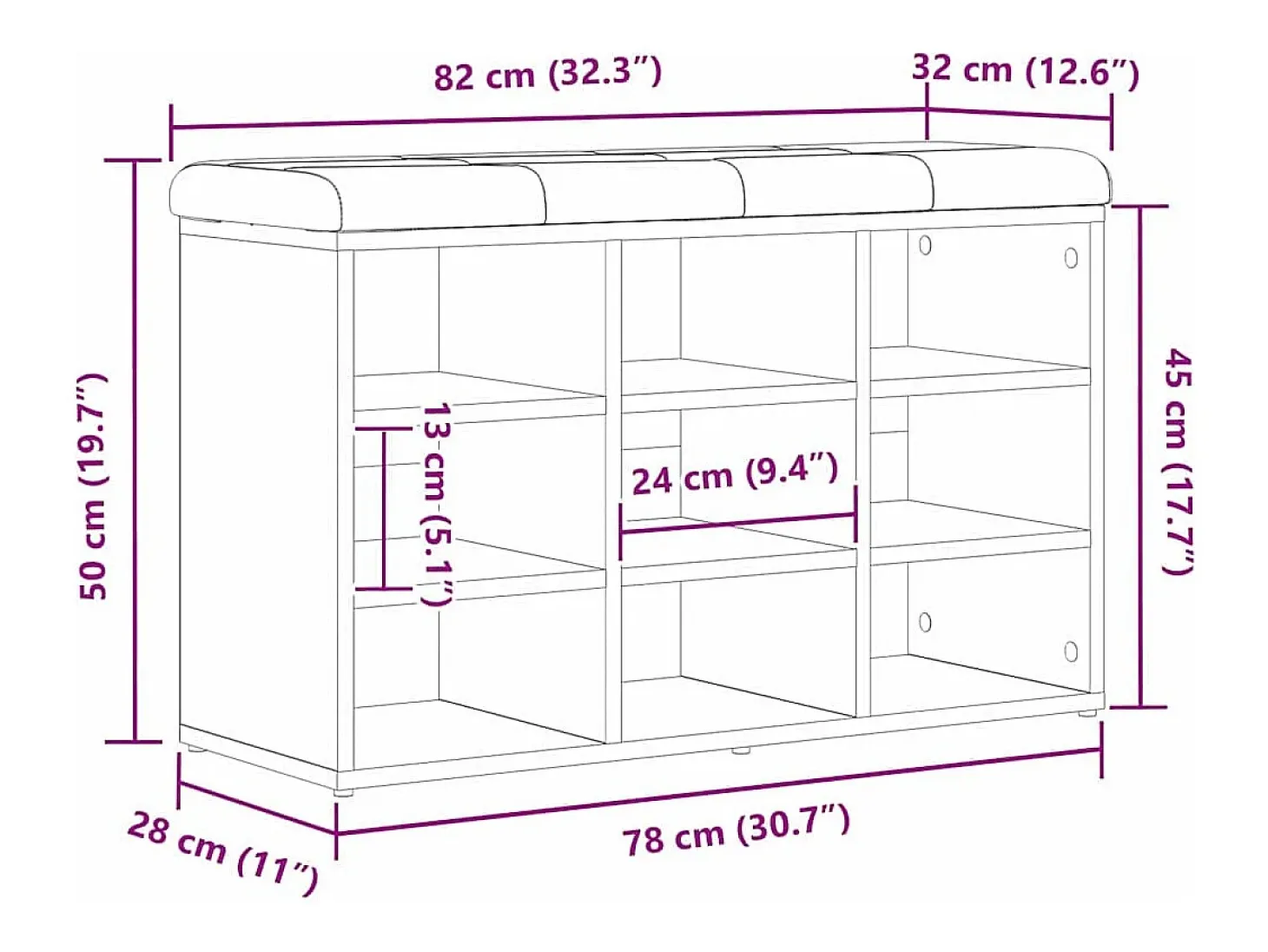 Banco de zapatos negro 80 x 30 x 48 cm Madera de ingeniería