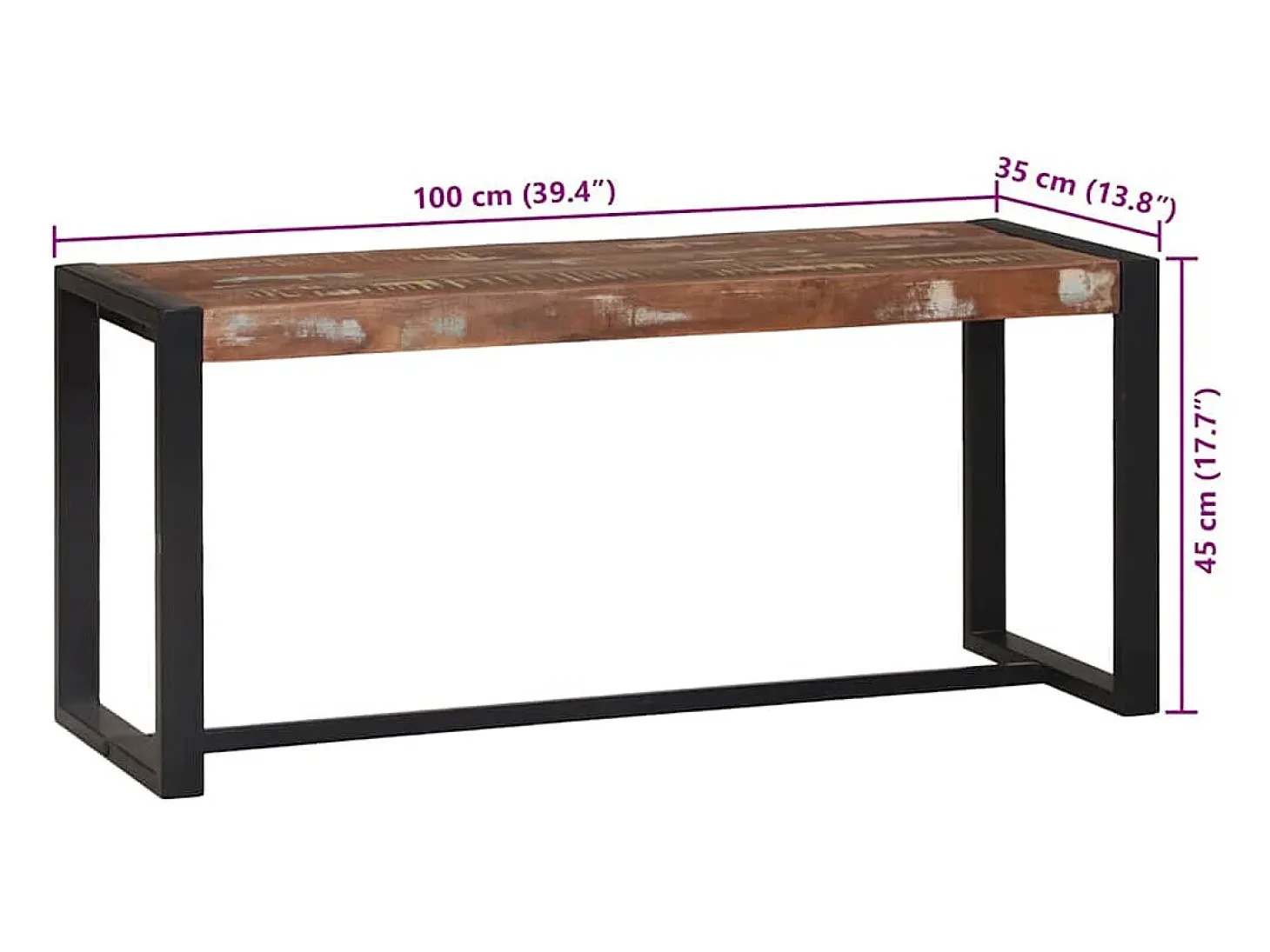 Banco Multicolor 100 x 35 x 45 cm Madera maciza recuperada