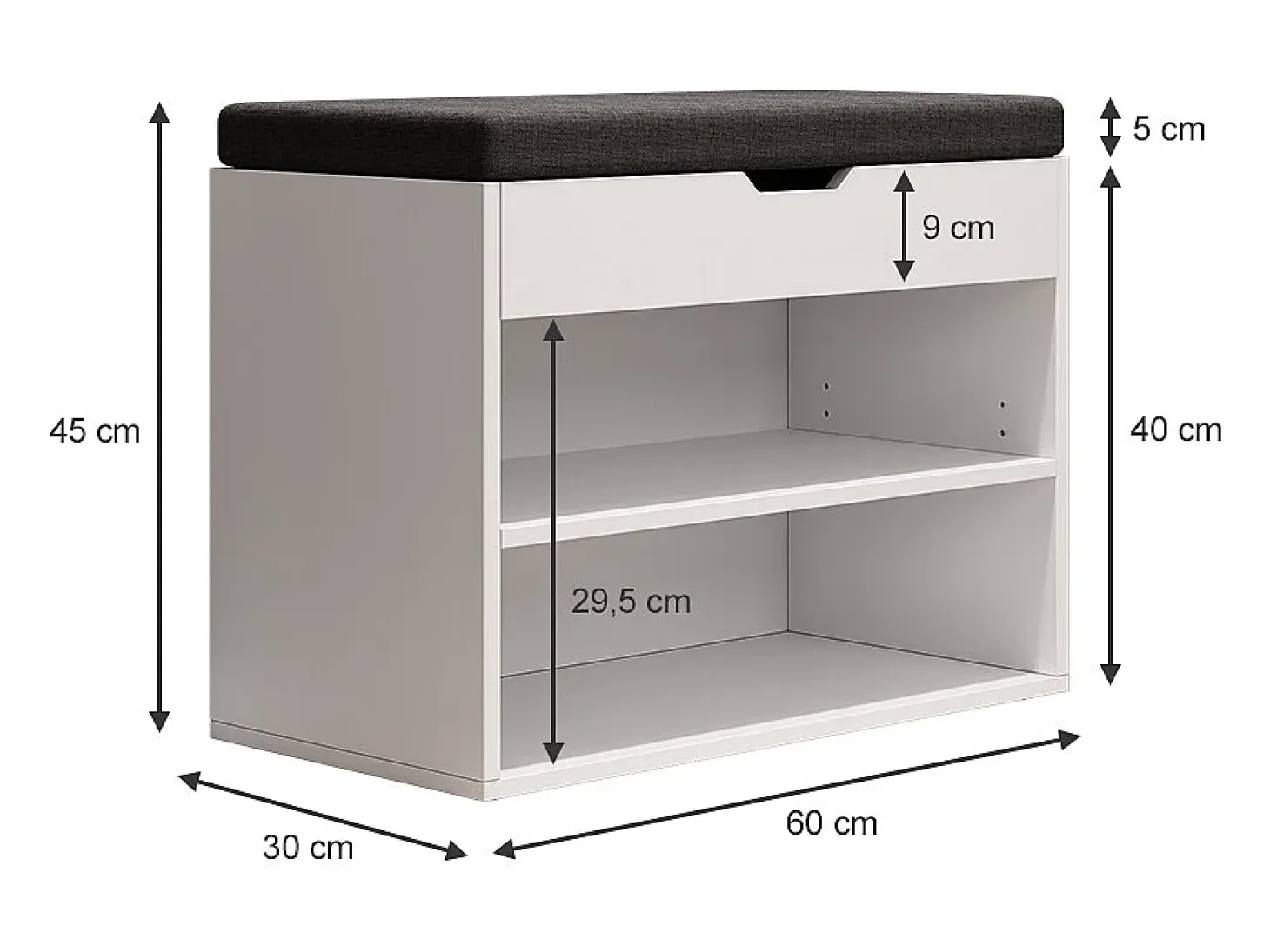 Banco para zapatos blanco 60x30x45 titus