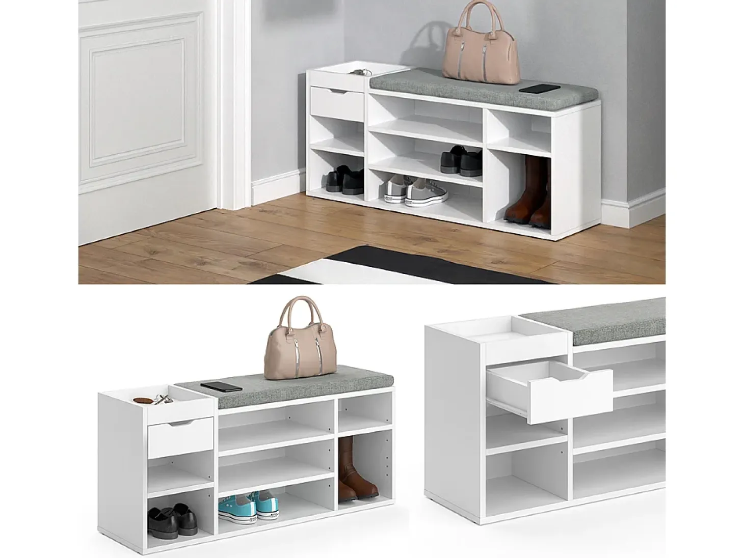Banco para zapatos blanco 101.1x29.5x45 eleon