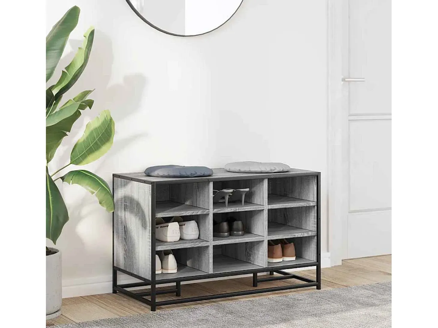 Banco para zapatos de madera de ingeniería y metal gris Sonoma