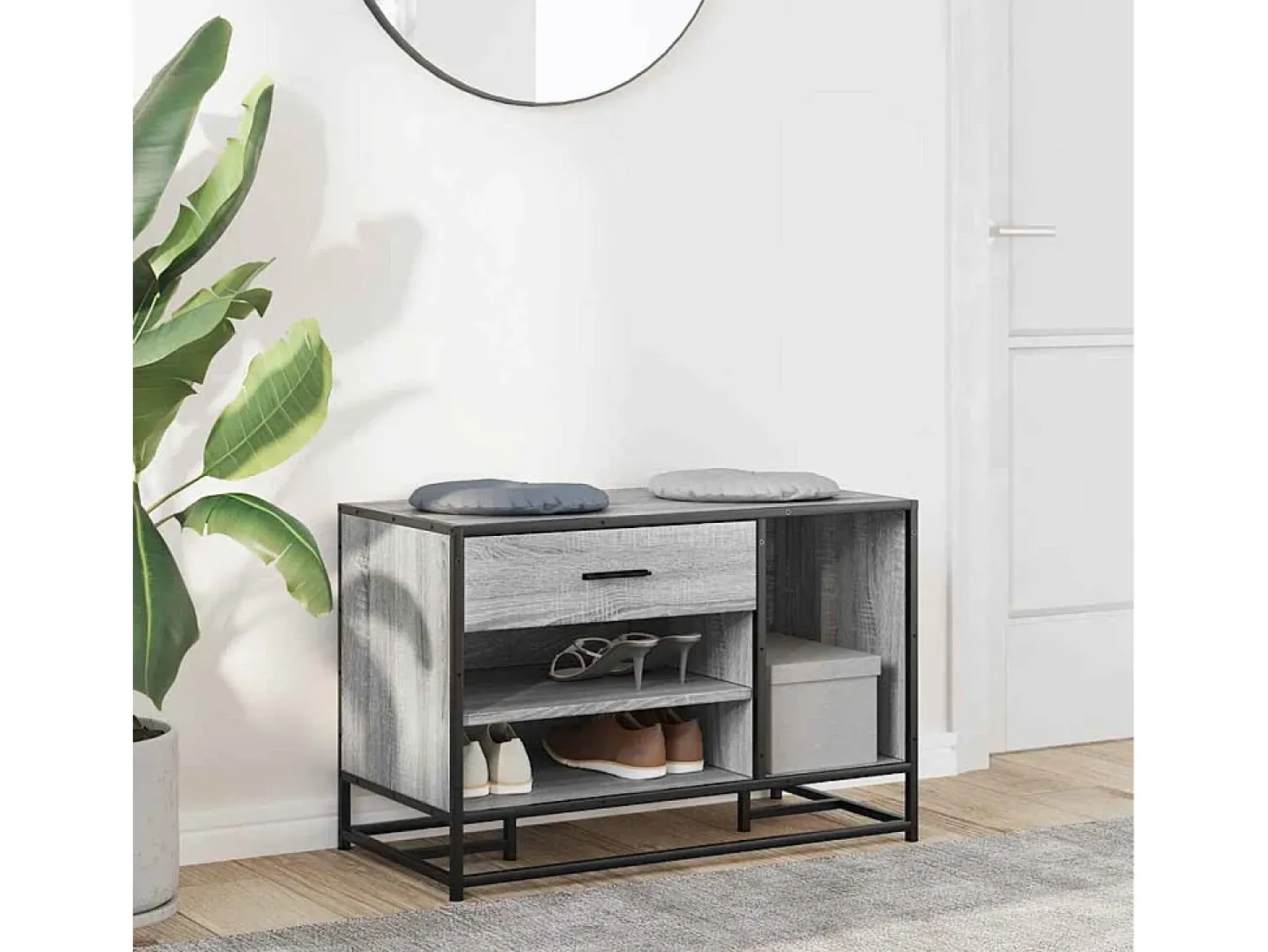 Banco para zapatos de madera de ingeniería y metal gris Sonoma