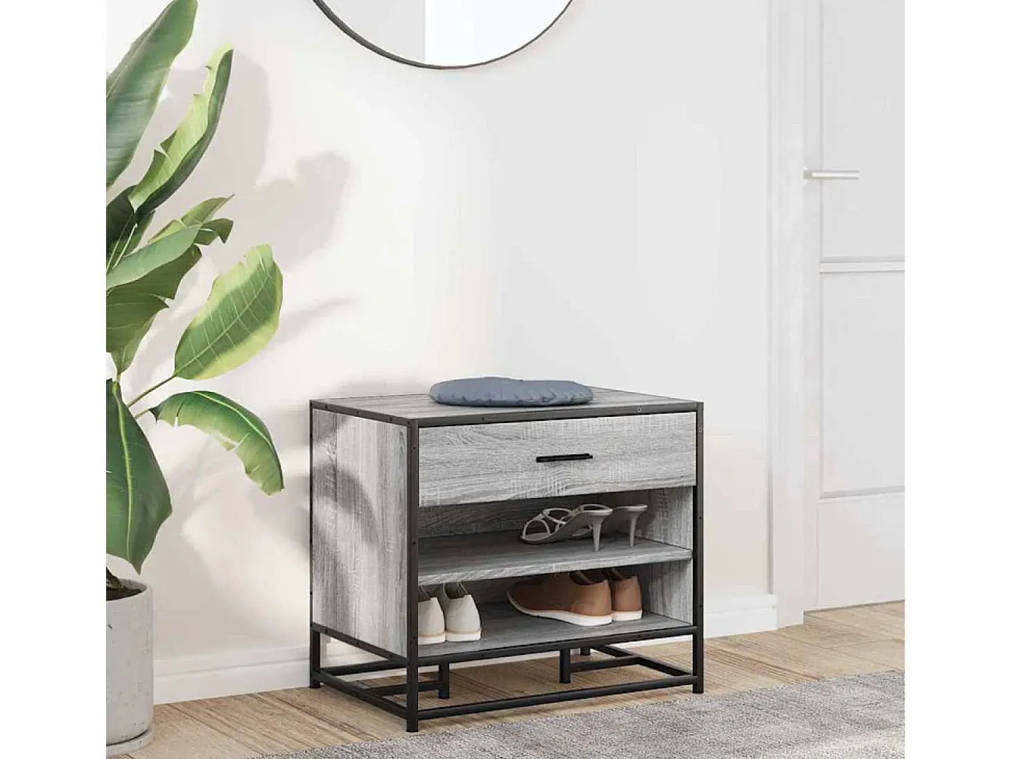 Banco para zapatos de madera de ingeniería y metal gris Sonoma