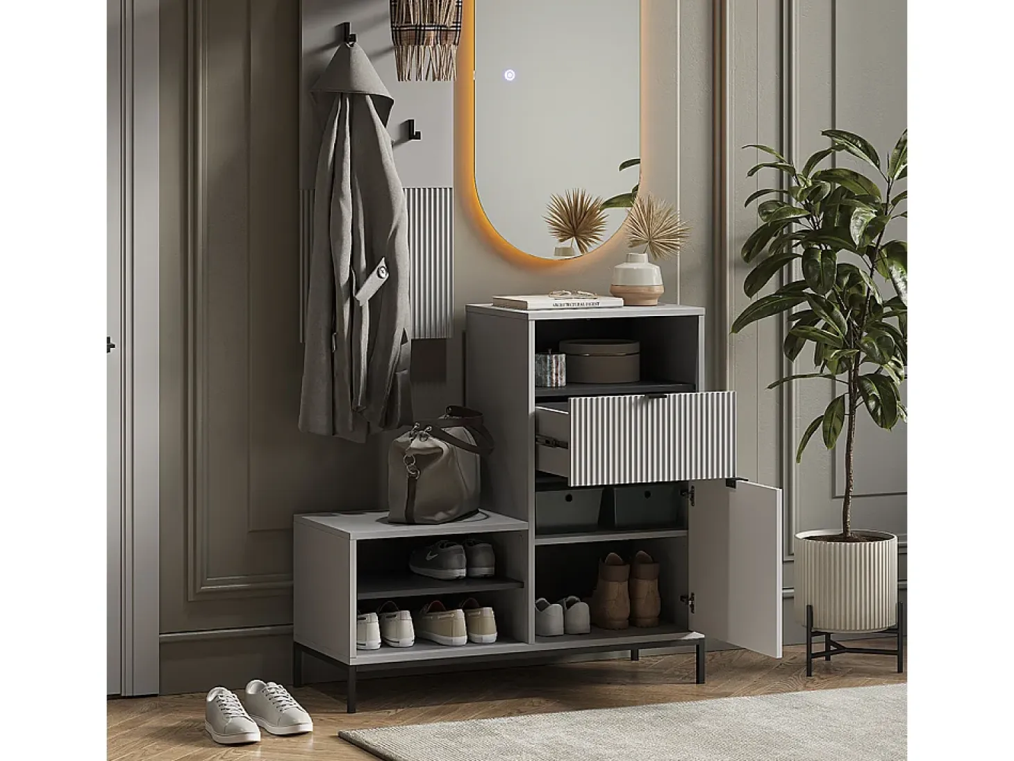 Banco para zapatos gris 100x40x98.5 eliza