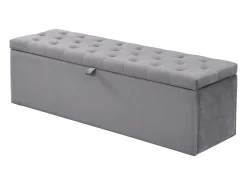 Banco tapizado con almacenaje - estructura de madera - terciopelo gris 138x41x42 cm