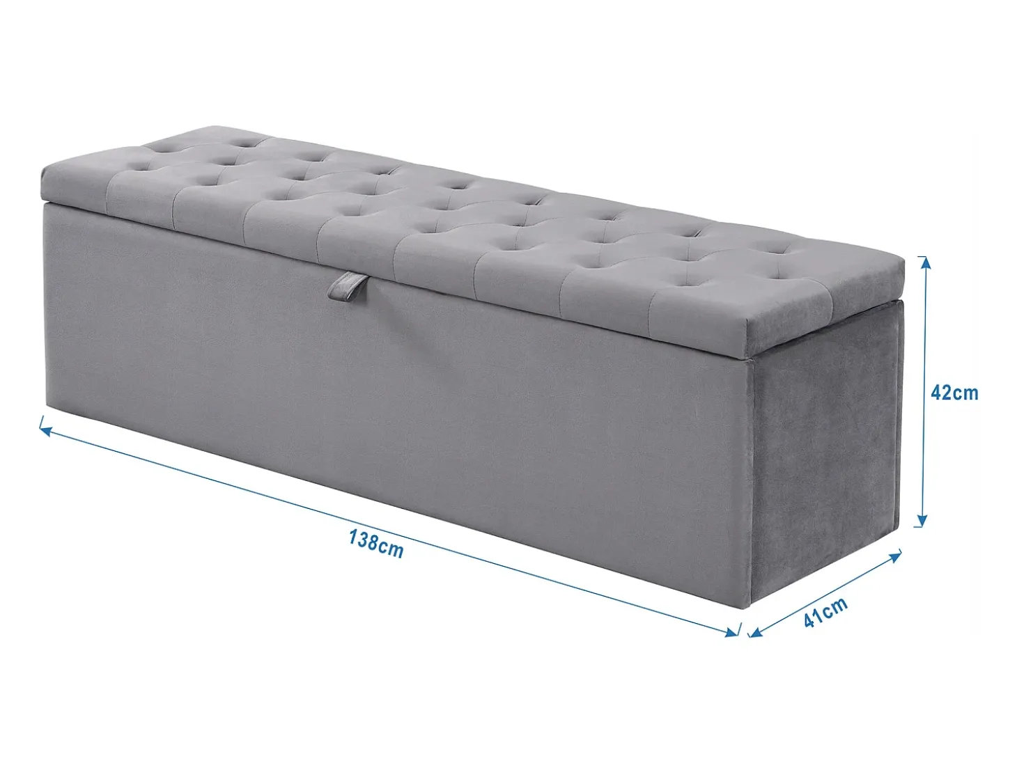 Banco tapizado con almacenaje - estructura de madera - terciopelo gris 138x41x42 cm
