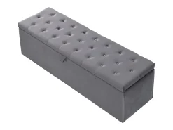 Banco tapizado con almacenaje - estructura de madera - terciopelo gris 138x41x42 cm