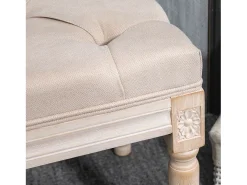 Banco vintage con botones, diseño francés, poliéster, beige (117x40x48cm)
