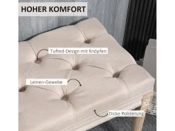 Banco vintage con botones, diseño francés, poliéster, beige (117x40x48cm)
