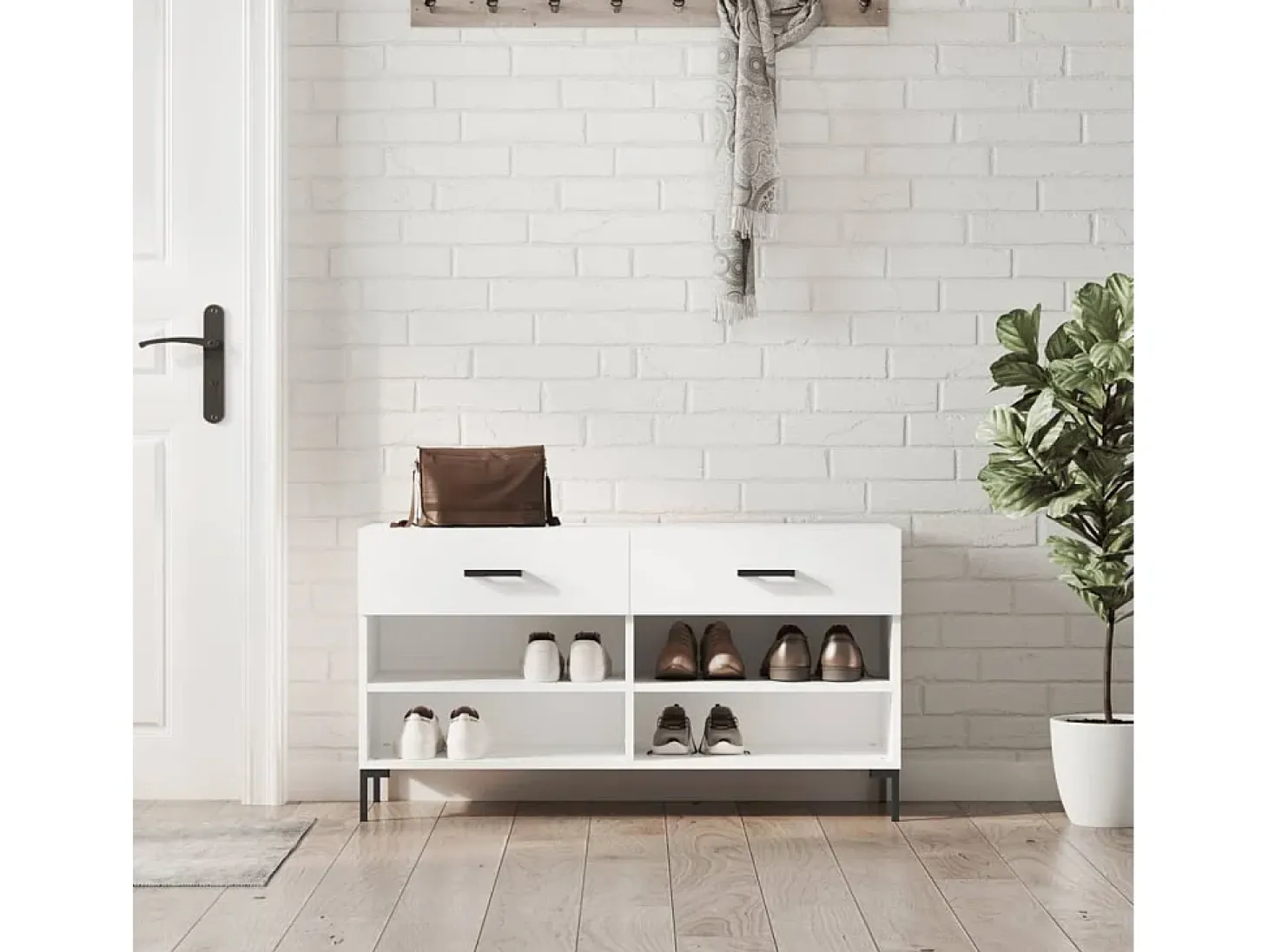 Banco zapatero blanco 102x35x55 cm madera de ingeniería