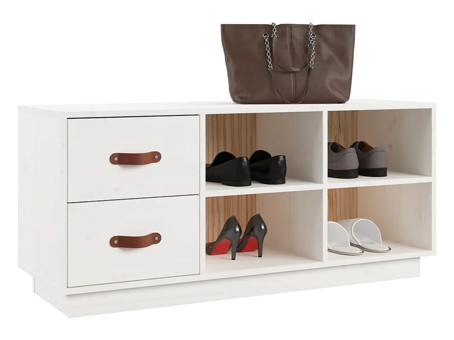 Banco zapatero blanco 100x34x45 cm Madera maciza de pino