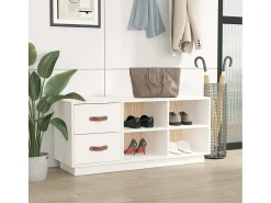 Banco zapatero blanco 100x34x45 cm Madera maciza de pino