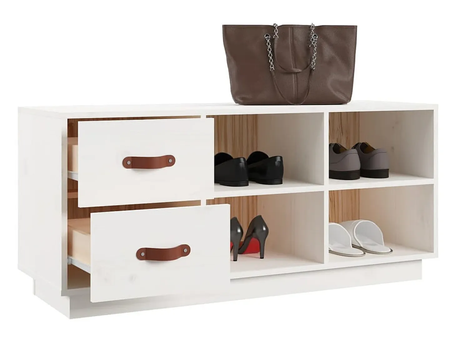 Banco zapatero blanco 100x34x45 cm Madera maciza de pino
