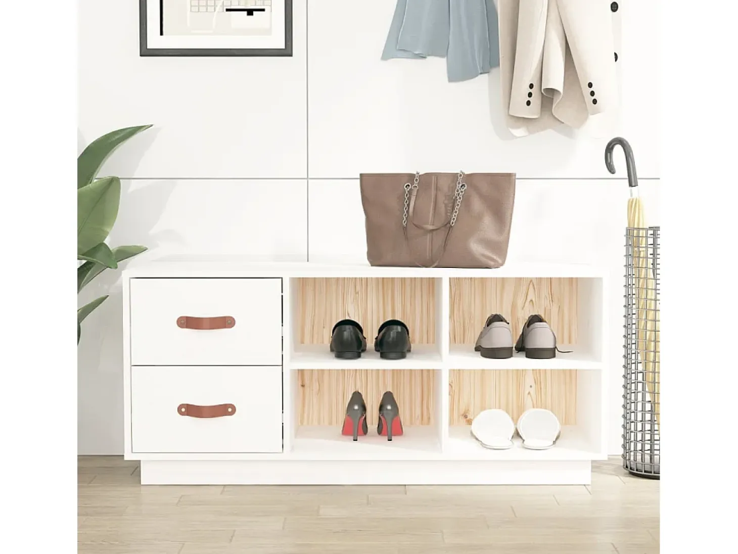Banco zapatero blanco 100x34x45 cm Madera maciza de pino