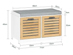 Banco Zapatero con 2 Puertas para Entrada Dormitorio Banco de Almacenamiento de Asiento 71 x 35 x 43 cm FSR23-II-WN SoBuy ES