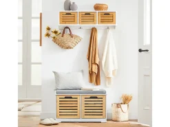 Banco Zapatero con 2 Puertas para Entrada Dormitorio Banco de Almacenamiento de Asiento 71 x 35 x 43 cm FSR23-II-WN SoBuy ES