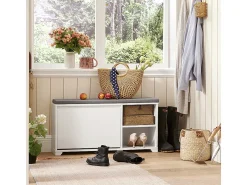 Banco Zapatero con 1 Solapa y 2 Compartimentos Abiertos Organizador para Zapatos 90 x 24 x 46 cm Blanco FSR119-W SoBuy ES