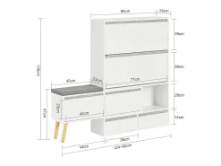 Banco Zapatero con 2 Solapas, 2 cajones y Banco móvil Armario de Entrada 124-92 x 24 x 126 cm FSR134-W SoBuy ES