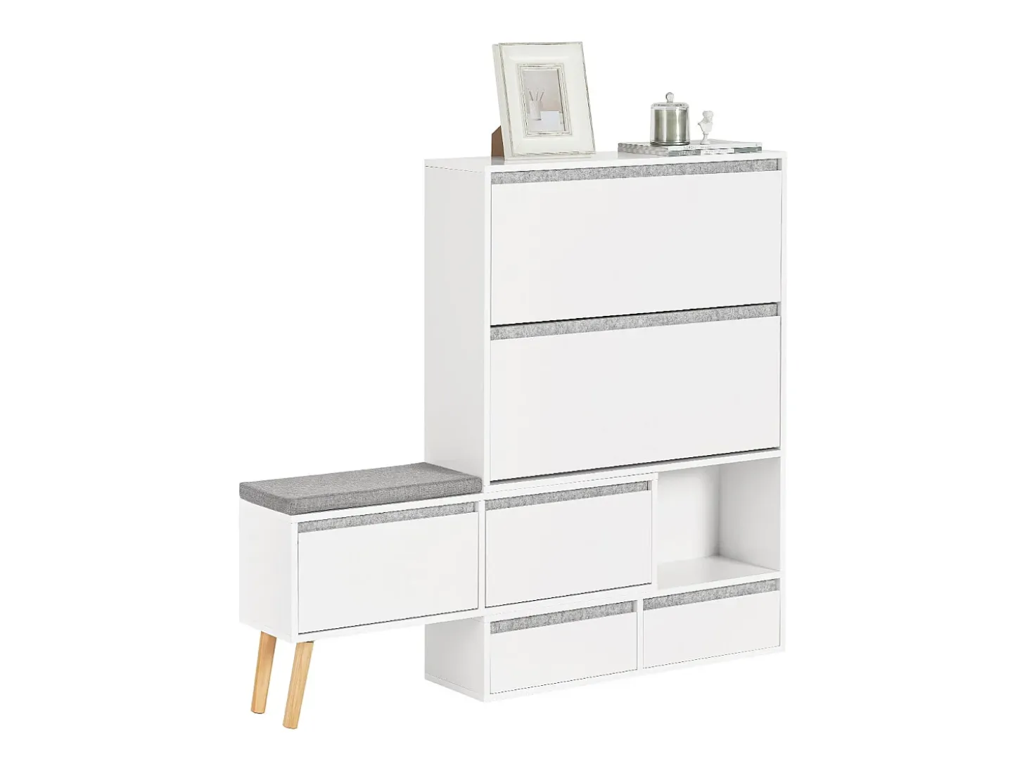 Banco Zapatero con 2 Solapas, 2 cajones y Banco móvil Armario de Entrada 124-92 x 24 x 126 cm FSR134-W SoBuy ES
