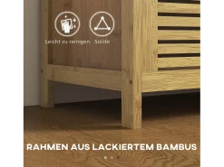 Banco zapatero con almacenaje integrado y estante plegable, fabricado en bambú, color madera natural (100x40x60cm)