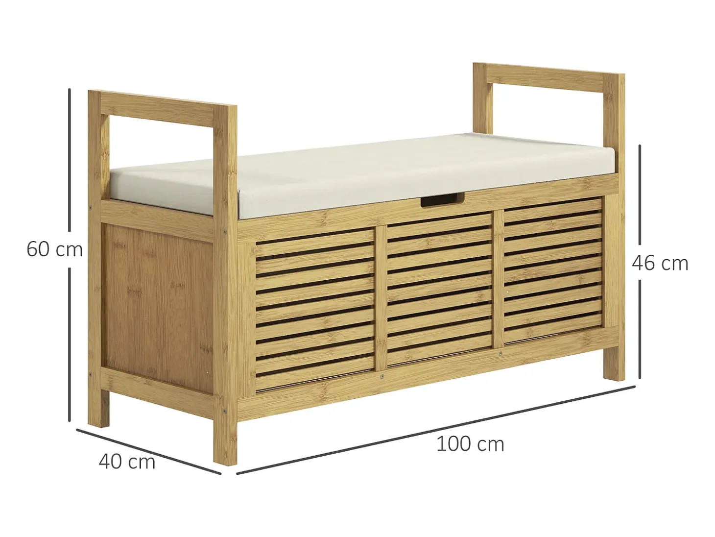 Banco zapatero con almacenaje integrado y estante plegable, fabricado en bambú, color madera natural (100x40x60cm)