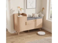 Banco zapatero con asiento, zapatero con espacio de almacenamiento para entrada, Madera