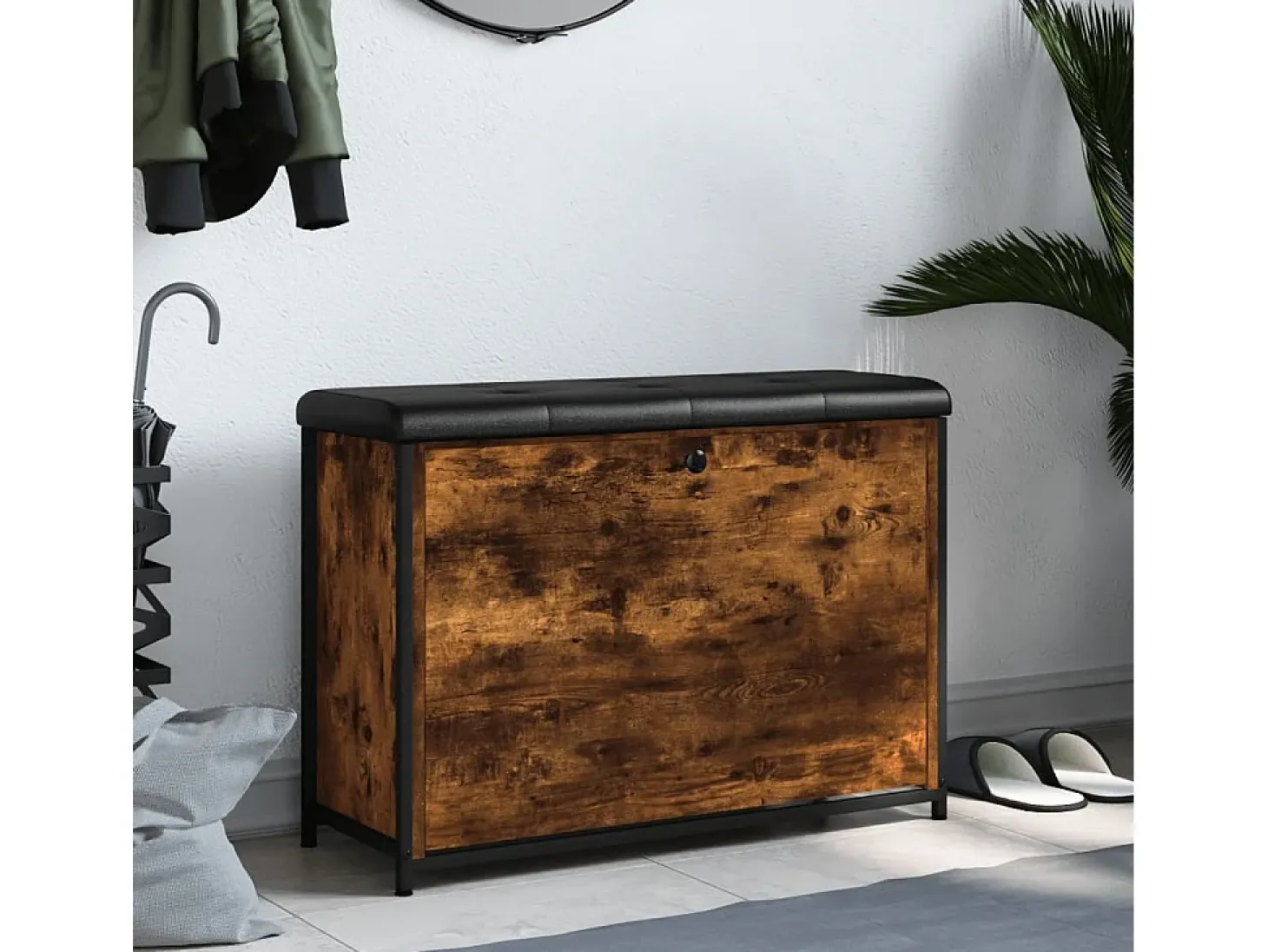 Banco zapatero con cajón abatible roble ahumado 82x32x56 cm ES342859
