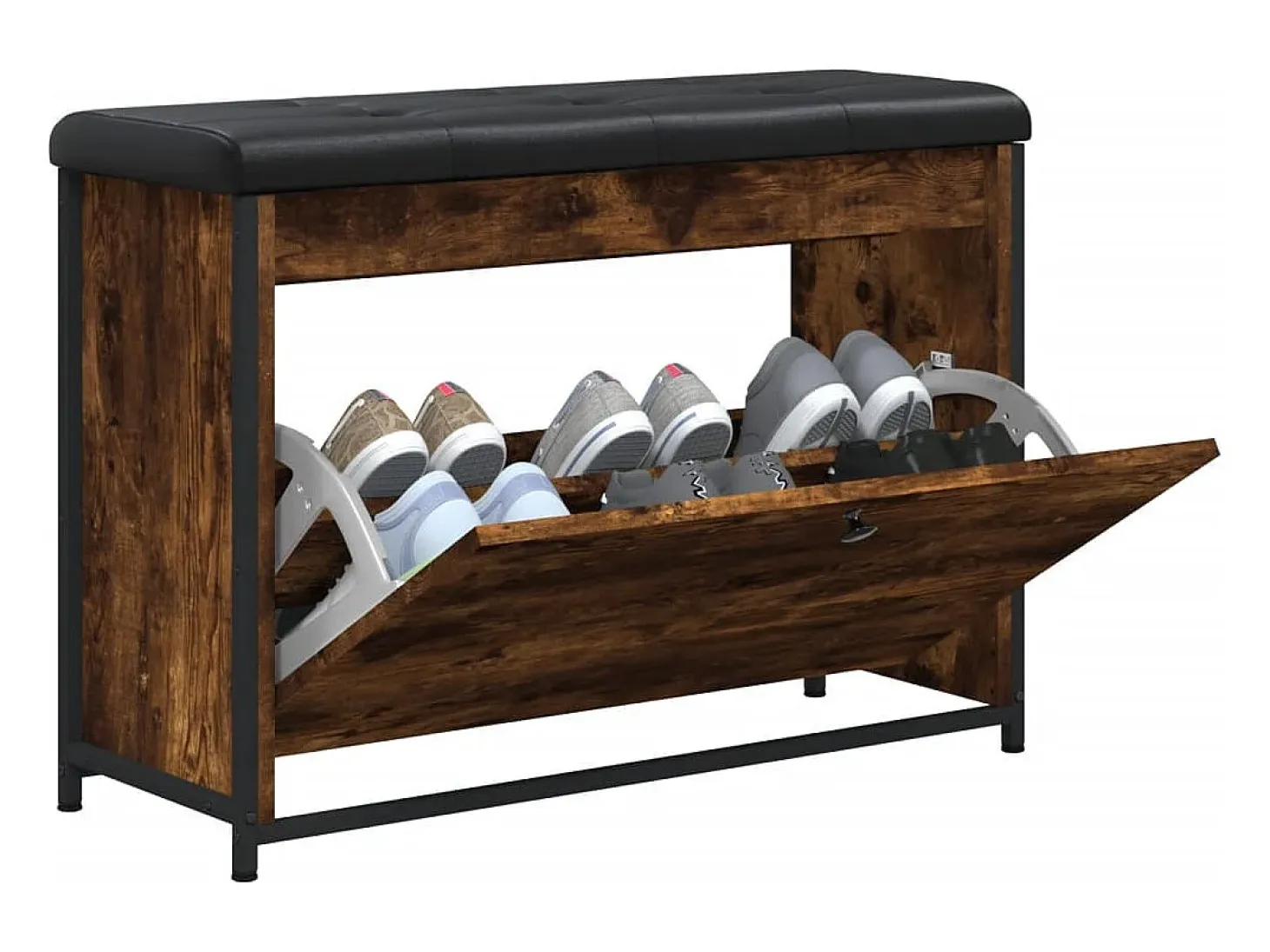 Banco zapatero con cajón abatible roble ahumado 82x32x56 cm
