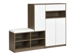 Banco zapatero con cojín, zapatero multifuncional con estantes ajustables para pasillo, blanco (140 x 35 x 110 cm)