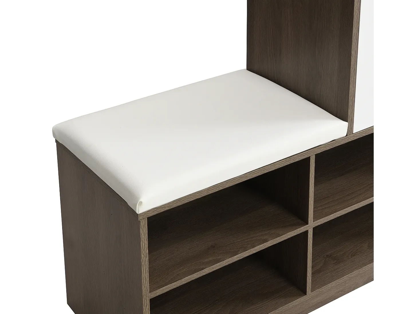 Banco zapatero con cojín, zapatero multifuncional con estantes ajustables para pasillo, blanco (140 x 35 x 110 cm)