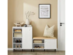 Banco Zapatero con Puertas Correderas Armario Multifuncional para Entrada con Estantes 85 x 37 x 49 cm Blanco FSR116-W SoBuy ES