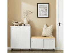 Banco Zapatero con Puertas Correderas Armario Multifuncional para Entrada con Estantes 85 x 37 x 49 cm Blanco FSR116-W SoBuy ES