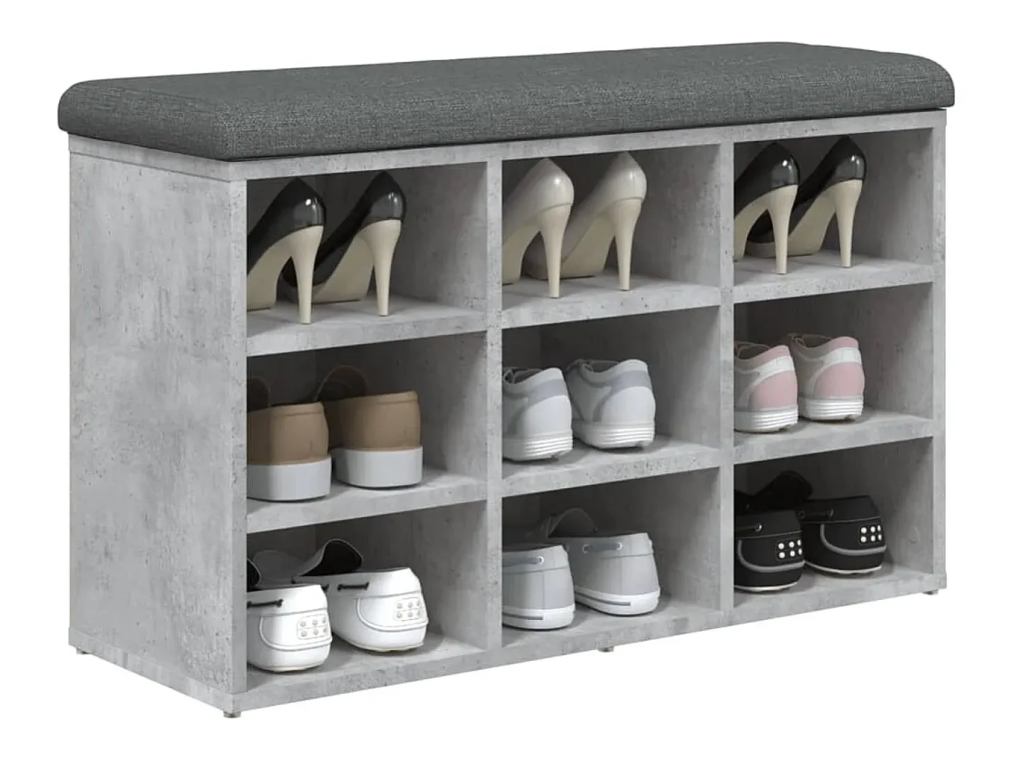 Banco zapatero de hormigón gris 82x32x50 cm madera de ingeniería