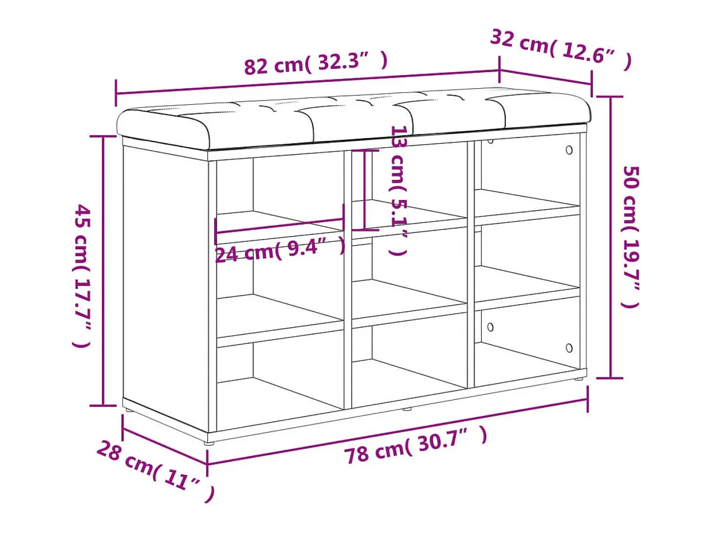 Banco zapatero de hormigón gris 82x32x50 cm madera de ingeniería