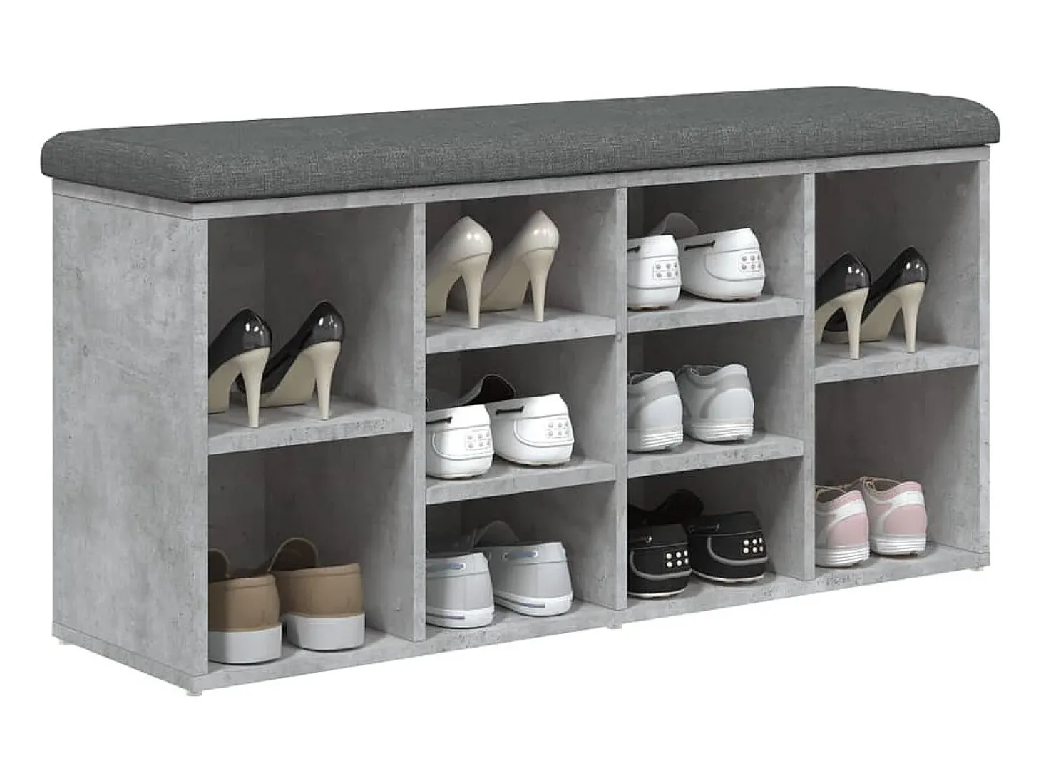 Banco zapatero de hormigón gris 102x32x50 cm madera de ingeniería