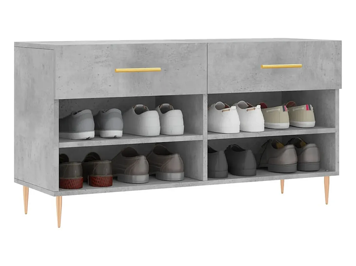Banco zapatero de hormigón gris 102x35x55 cm madera de ingeniería