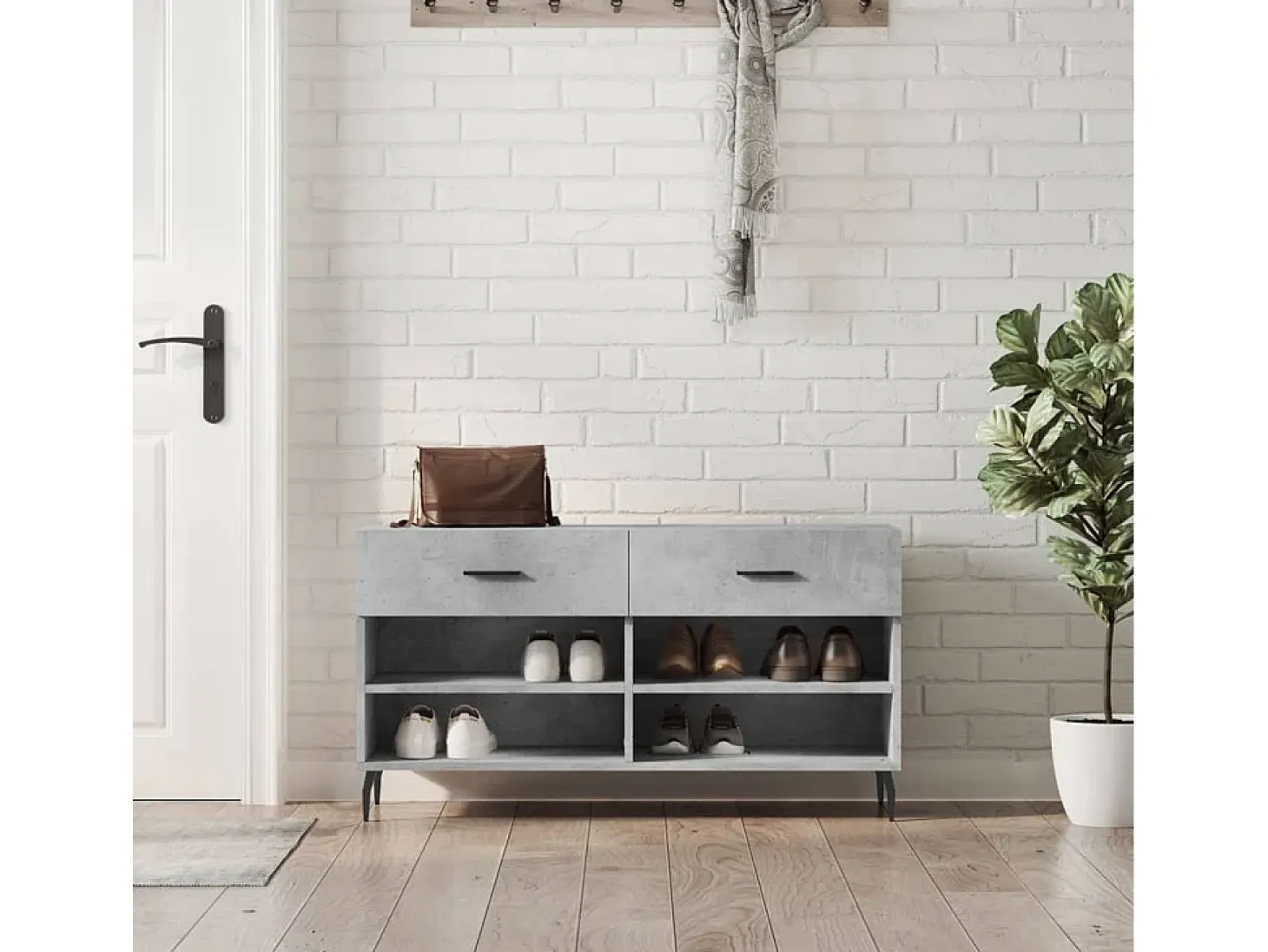 Banco zapatero de hormigón gris 102x35x55 cm madera de ingeniería