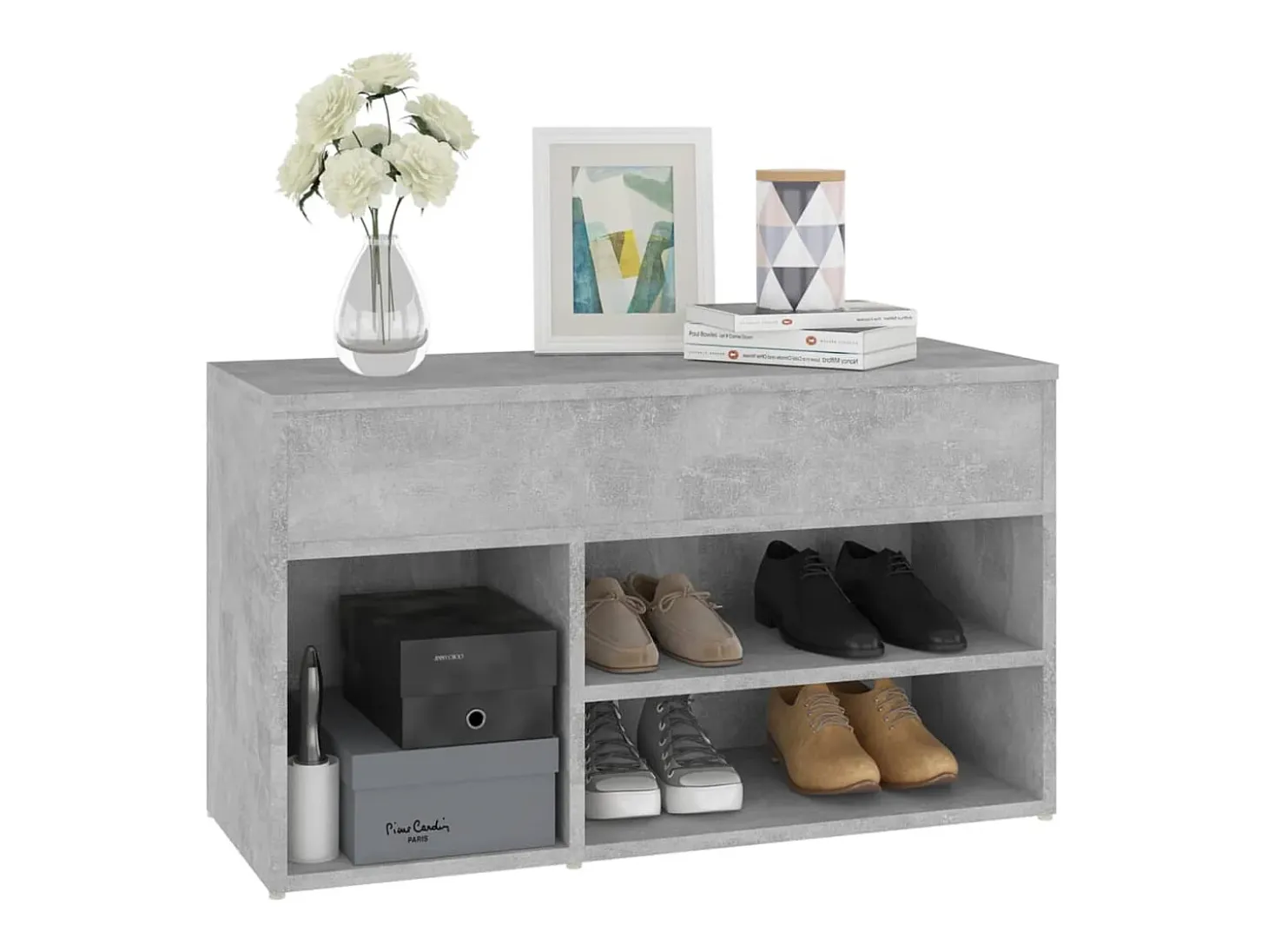 Banco zapatero de hormigón gris 80x30x45 cm Madera de ingeniería