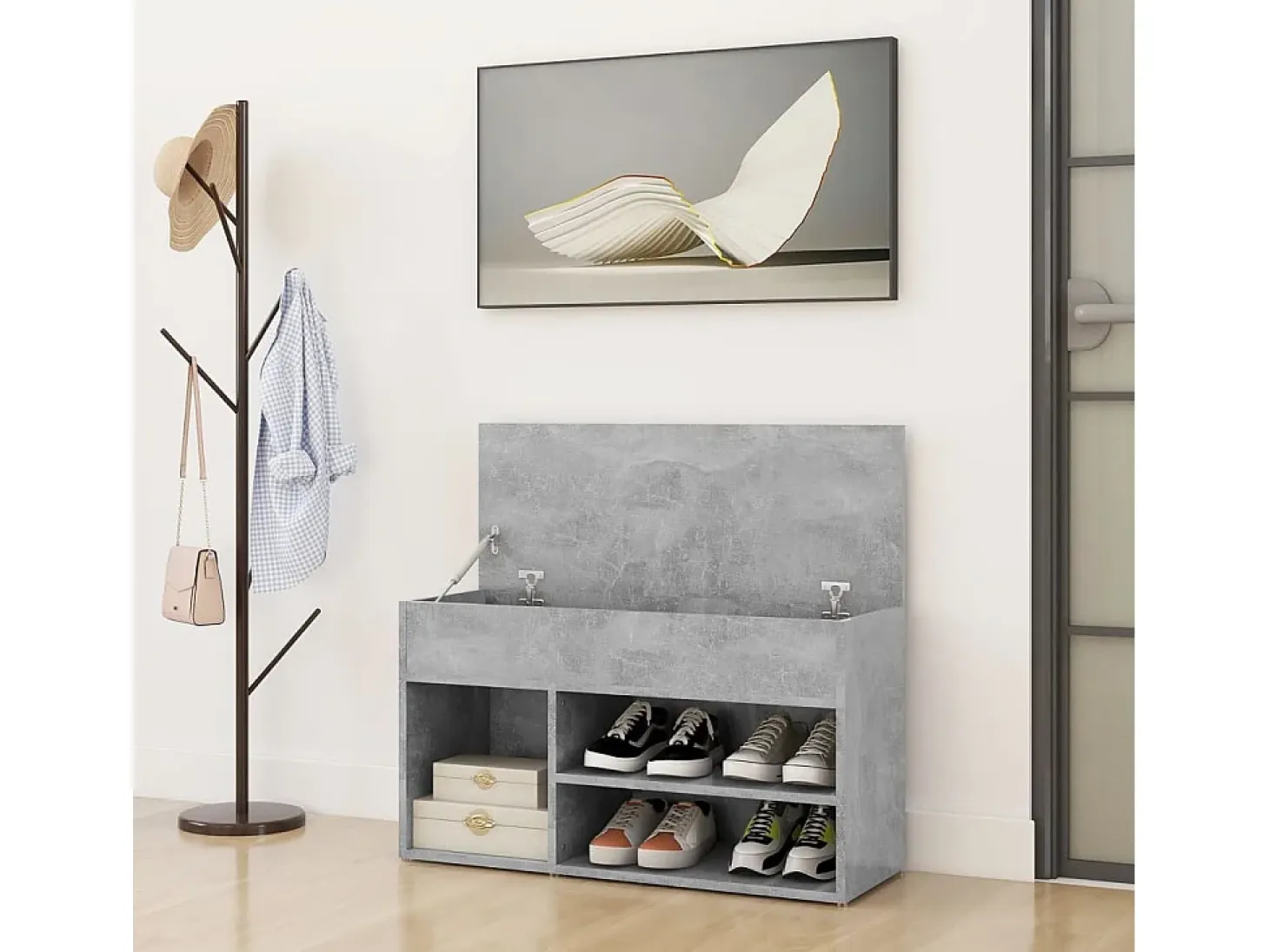 Banco zapatero de hormigón gris 80x30x45 cm Madera de ingeniería