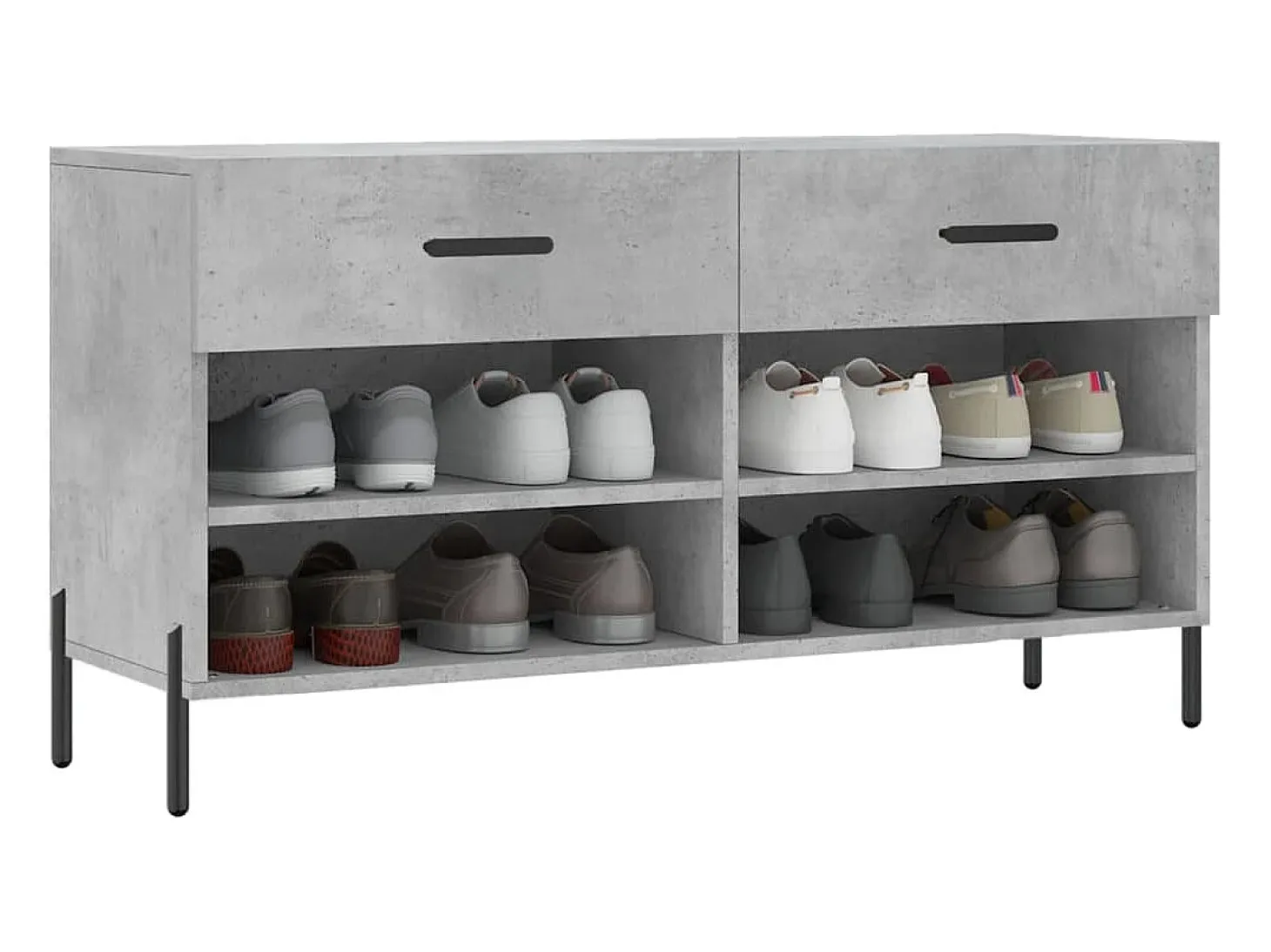 Banco zapatero de hormigón gris 102x35x55 cm madera de ingeniería